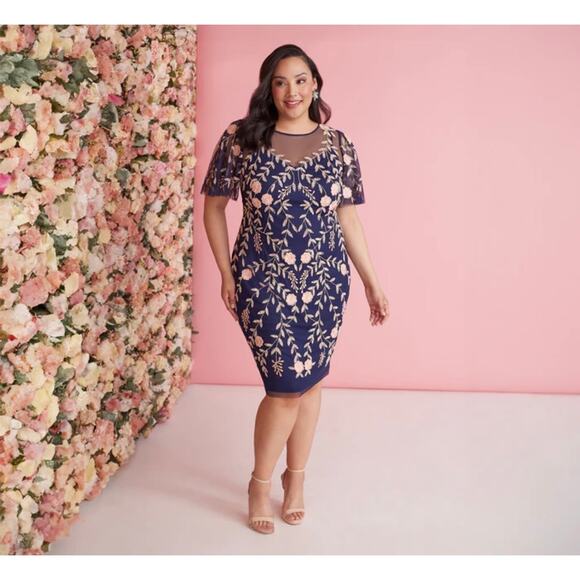 NEW NWT Adrianna Papell Beaded Flutter Sleeve Dress 16W - Picture 1 of 7